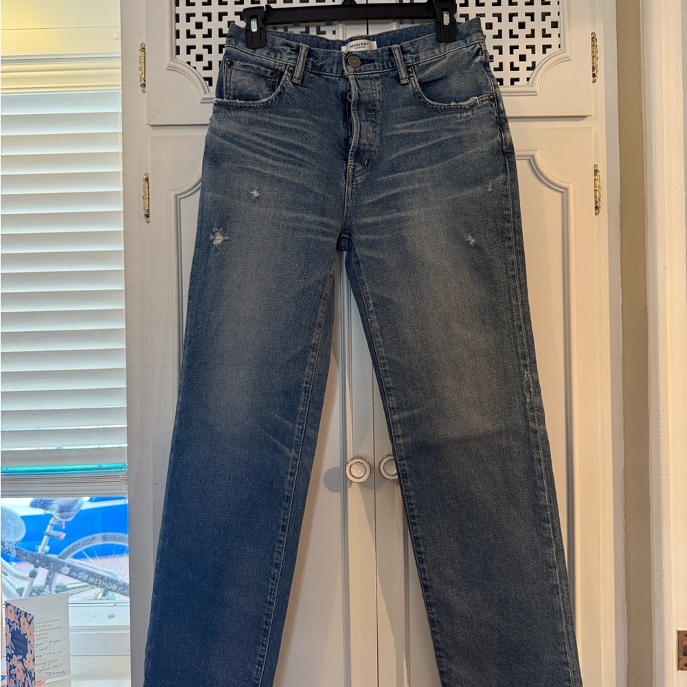 Moussy Blue Straight Jeans with Distressed Vintage Look